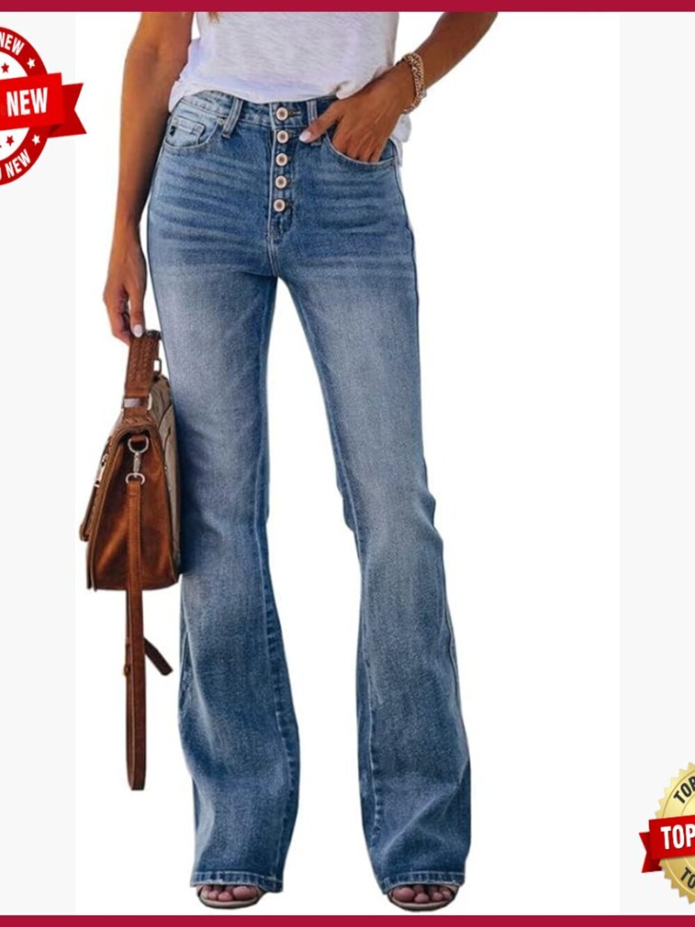 High Waisted Boyfriend Bootcut Jeans Stretch Denim Tummy Control